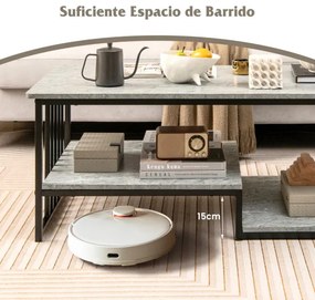 Mesa de centro de 2 níveis em mármore sintético com estrutura metálica para sala de estar e escritório 110 x 60 x 45 cm Cinzento