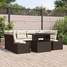 vidaXL Conjunto de Sofá para Jardim com 7 Peças e Almofadas em Rattan Sintético Castanho