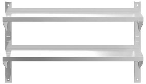 Estante parede 2 prateleiras 100x23,5x60cm aço inoxidável prata