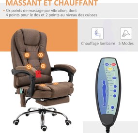 Cadeira de escritório executiva com massagem e aquecimento, altura ajustável, encosto reclinável, apoio para os pés e almofada lombar