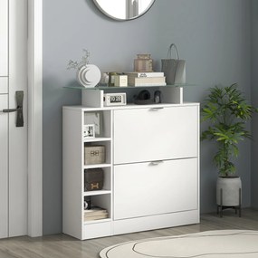 Sapateira com Gavetas Basculantes, Prateleiras Ajustáveis e Prateleiras Abertas para 12 Pares de Sapatos 89x25x92 cm Branco