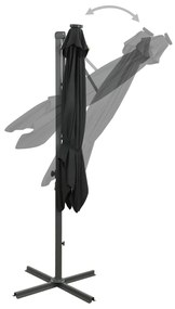 Guarda-sol jardim cantilever c/ poste e luzes LED 250 cm preto