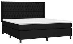 Cama box spring c/ colchão e LED 180x200 cm tecido preto