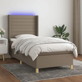 Cama box spring + colchão/LED 90x200cm tecido cinza-acastanhado