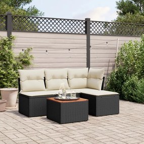 vidaXL 5 pcs conjunto sofás de jardim com almofadões vime PE preto