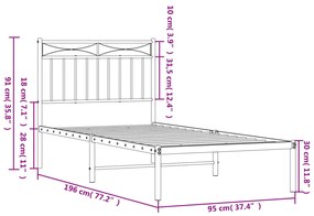 Estrutura de cama com cabeceira 90x190 cm metal preto