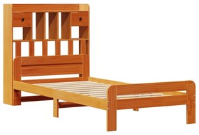 Cama com estante sem colchão 75x190cm pinho maciço castanho-mel