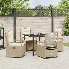 Conjunto de Jantar de Jardim com 5 Peças Bege Rattan Sintético