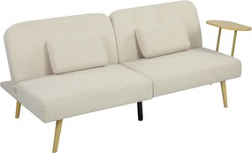 HOMCOM Sofá Cama de 3 Lugares com Mesa Auxiliar 3 em 1 com Encosto Ajustável Abertura Click-Clack 196x86x81 cm Bege | Aosom Portugal