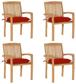 vidaXL Cadeiras de jardim empiháveis c/ almofadões 4 pcs teca maciça