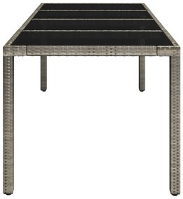 Mesa de jardim com tampo de vidro 190x90x75 cm vime PE cinza