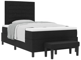 Cama com Box Spring com Colchão e Banco Preto 120x190 cm Tecido