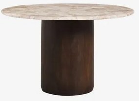 Mesa De Jantar Redonda Ø120 Cm Luceida Madeira De Cabo Escuro & Mármore Bege Panther - Sklum