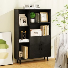 Estante com portas duplas 80 x 23,5 x 119 cm com 5 compartimentos abertos Preto