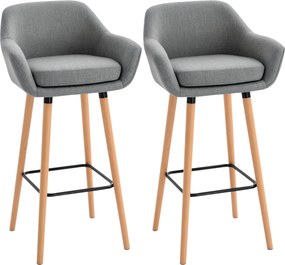 Bancos de bar de design escandinavo (MESA NÃO INCLUIDA)- Conjunto de 2 bancos de bar de grande conforto com apoio para os pés e braços - Madeira maciç