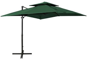 vidaXL Guarda-sol de jardim cantilever c/ toldo duplo 250x250 cm verde