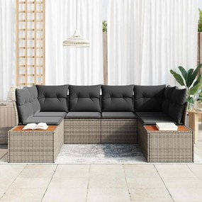 Conjunto de Sofá de Jardim de 6 Peças com Almofadas Cinza Rattan Polié