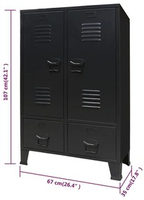 Roupeiro estilo industrial em metal 67x35x107 cm preto