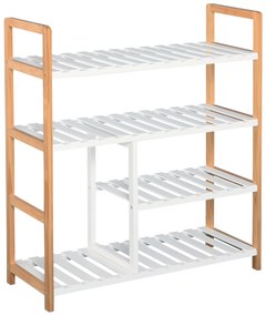 HOMCOM Sapateira multiuso com 4 níveis Máximo 11 pares com compartimento para botas altas Prateleira para sapatos Madeira maciça de pinho 68x26x78 cm Branco