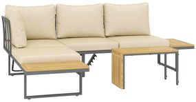 Conjunto de Móveis de Jardim Sofás de Exterior em Forma de L com 2 Sofás de 3 Lugares Assento Ajustável e Mesa Bege e Cinza