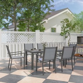 Conjunto de Mesa e Cadeiras de Jardim com Cadeiras Empilháveis e Estrutura de Aço para Terraço e Pátio Cinzento Claro