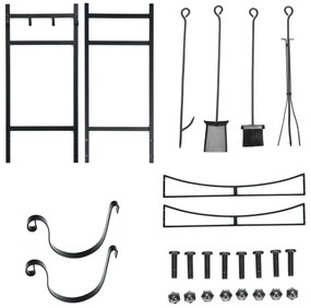 Estante para lenha para lareira Organizador de lenha com pá Apontador de lenha Pinça de lenha Escova de lenha 76 x 33 x 76 cm