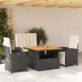 vidaXL 4 pcs conjunto de jardim p/ jardim c/ almofadões vime PE preto