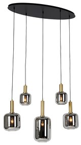 LED Candeeiro suspenso inteligente preto com dourado e vidro fumê oval 5-luzes Incl. 5 Wifi G95 - Zuzanna