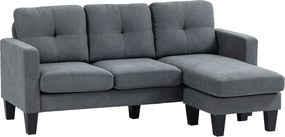 HOMCOM Sofá de canto em L, chaise-longue posicionável em ambos os lados, sofá estofado, Cinza escuro | Aosom Portugal