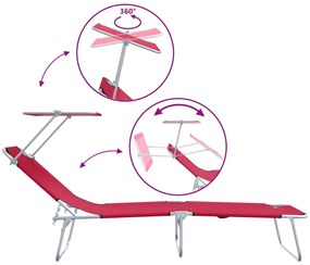 Espreguiçadeiras Dobráveis 2 pcs com Toldo Vermelho Tecido Oxford 600D