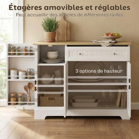 Armario de cozinha, 105 x 40 x 83 cm com 3 portas, gaveta, prateleiras nas portas e prateleira ajustável, branco