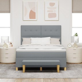 Cama Box Spring vidaXL com Colchão e Banco Cinza Claro 140x190 cm Teci