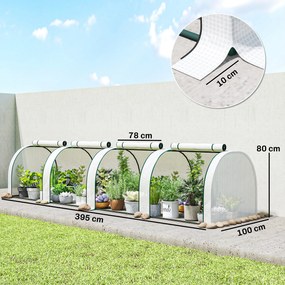 Mini estufa de jardim para tomates, 4 x 1 x 0,80 m, em aço e PE anti-UV, com 4 portas enroláveis com fecho de correr, branca