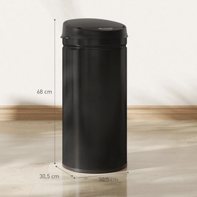 Caixote do lixo automático para cozinha de 42 L em aço inoxidável, com tampa de fecho suave, 30,5 x 30,5 x 68 cm, preto