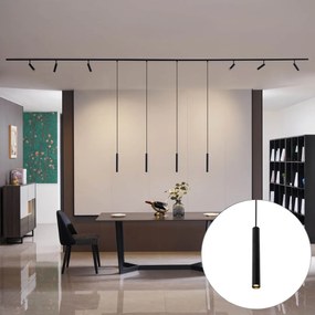Sistema de iluminação de trilho moderno com 6 focos e 4 pendentes pretos monofásicos - Slimline Uzzy Keno