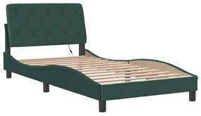 Estrutura de cama c/ luzes LED 100x200 cm veludo verde-escuro