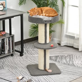 Arranhador para Gatos Altura 91 cm de 3 Níveis com Ninho Plataforma e Poste de Sisal 45x45x91 cm Cinza