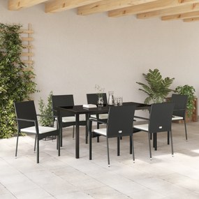 Conjunto de Jantar de Jardim com 7 Peças e Almofadas Preto Rattan Sint