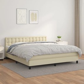 vidaXL Cama com molas/colchão 160x200 cm couro artificial cor creme