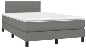 Cama box spring c/ colchão e LED 120x200 cm tecido cinza-escuro