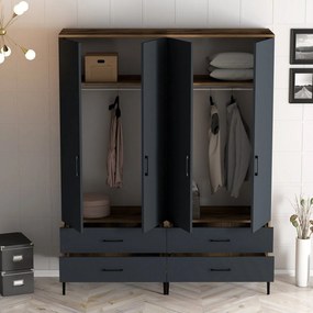 Roupeiro Kumsal TT – Nogueira/Antracite – 160x47,5x201,4 cm