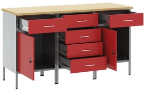Conjunto de Armários de Trabalho 3 Peças vidaXL Vermelho e Cinza em Ma