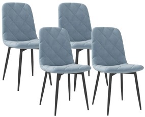 HOMCOM Conjunto de 4 Cadeiras de Jantar Modernas Cadeiras de Cozinha Estofadas em Veludo com Pés de Aço 45x54x87 cm Azul Claro