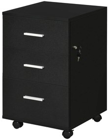 Bloco de Gavetas para Escritório Móvel de Arquivos com 3 Gavetas e Fechadura para Secretária Casa 40x40x61,5 cm Preto