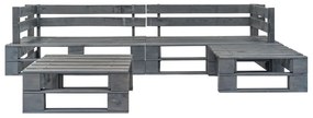 Conj. lounge de paletes 4 pcs com almofadões cinzentos madeira