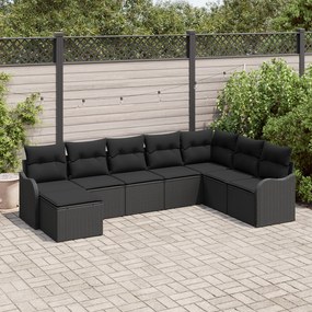Conjunto de Sofá de Jardim vidaXL de 8 Peças com Almofadas Preto Ratta