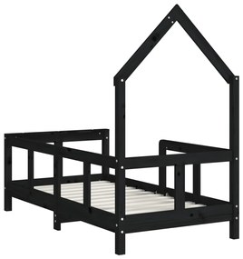 Estrutura de cama infantil 70x140 cm pinho maciço preto