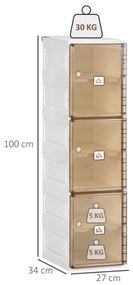 HOMCOM Móvel Sapateiro Dobrável Organizador de Sapatos com 3 Portas Magnéticas 3 Prateleiras para 6 Pares de Sapatos para Entrada Corredor Dormitório 27x34x99cm Branco e Marrom