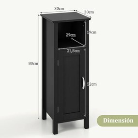 Armário para casa de banho com 3 prateleiras e porta  30 x 30 x 80 cm Preto