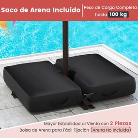 Guarda-sol de 3m com pega 32 luzes LED Painel solar com base de saco de areia pátio jardim piscina Cor Vinho